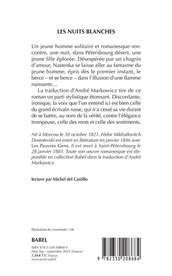 Actes Sud Les Nuits blanches kirja Romanssi Ranska 112 sivua Taskukirja