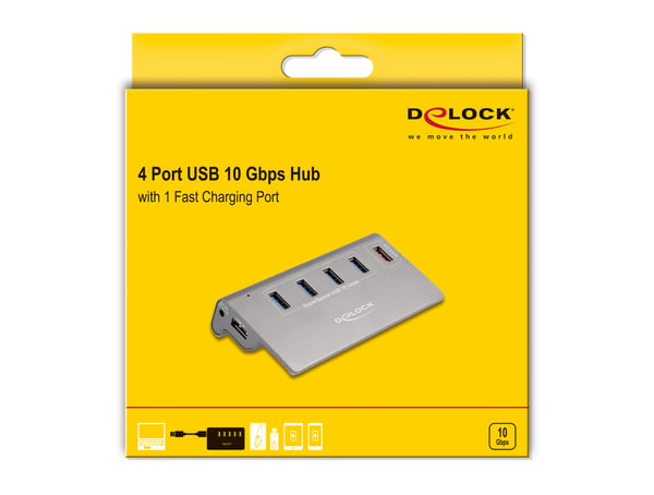 Miniatyrbild 4 av 5: DeLOCK 64182 gränssnittshubbar USB 3.2 Gen 2 (3.1 Gen 2) Type-A 10 Mbit/s Grå