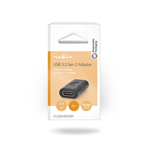 Nedis CCGB64900BK kaapelin sukupuolenvaihtaja USB Type-C 3.2 Gen 2 Musta