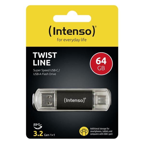 Intenso Twist Line USB-sticka 64 GB USB Type-A / USB Type-C 3.2 Gen 1 (3.1 Gen 1) Antracit