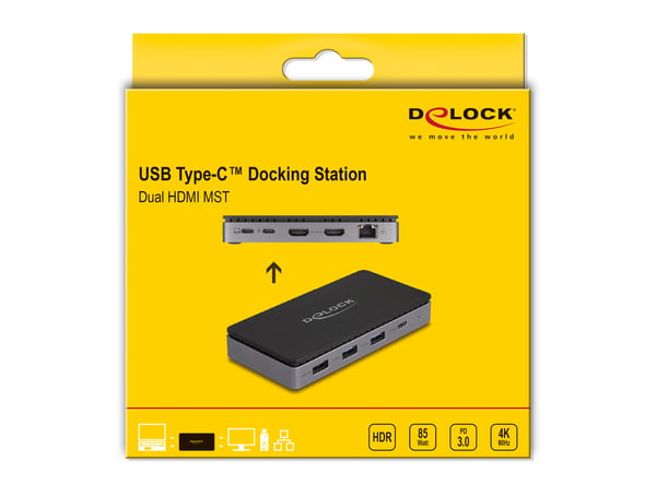DeLOCK 88271 kannettavien tietokoneiden telakka ja porttitoistin Langallinen USB 3.2 Gen 1 (3.1 Gen 1) Type-C Musta, Harmaa
