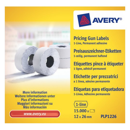 Avery PLP1226 självhäftande etiketter Prislapp Permanent Vit 15000 styck Avery PLP1226 självhäftande etiketter Prislapp Permanent Vit 15000 styck