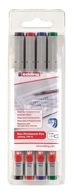Edding 150 S huopakynä Musta, Sininen, Vihreä, Punainen 4 kpl