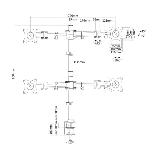 Miniatyrbillede 2 af 6: PureMounts PM-OFFICE-04 skærmbeslag og -stativer 68,6 cm (27") Skrivebord Sort