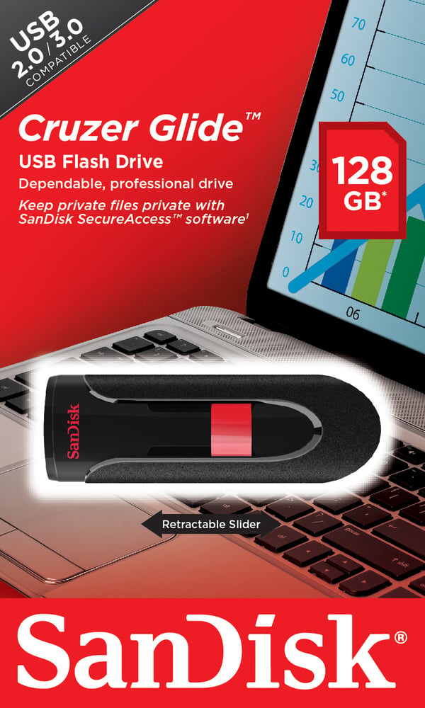 Miniatyrbillede 5 af 8: SanDisk Cruzer Glide - USB-flashdrev - 128 GB