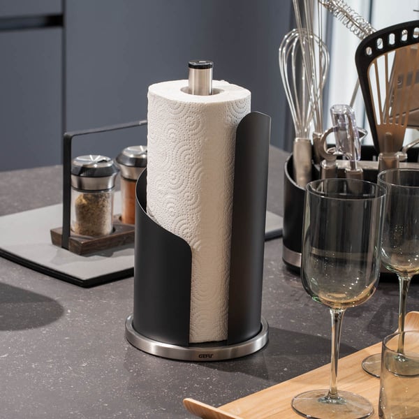 GEFU CURVE Bordplade køkkenrulleholder Rustfrit stål Sort, Rustfrit stål