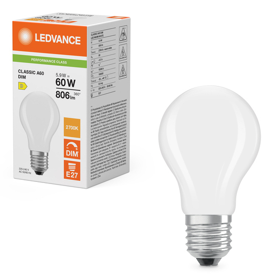 Pikkukuva 4 / 5: Ledvance LED-LAMPPU 5,9W 827 FROSTED E27 / LEDVAN LED CLASSIC A DIM P 4099854463938