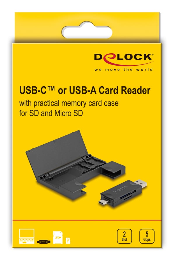 DeLOCK 91014 kortinlukija USB 3.2 Gen 1 (3.1 Gen 1) Type-A/Type-C Musta