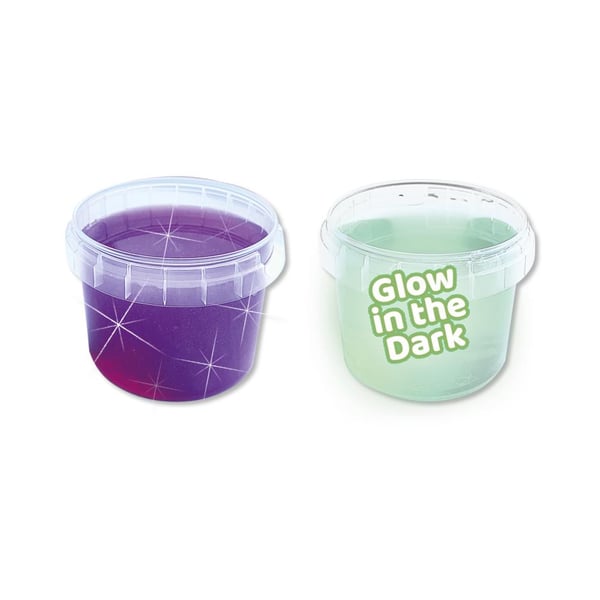 SES Creative Slime - - Glow in the dark slijm – 2 potjes kant en klare slijm in 2 kleuren en diktes - goed uitwasbaar - veilig voor kinderen - Gluten vrij