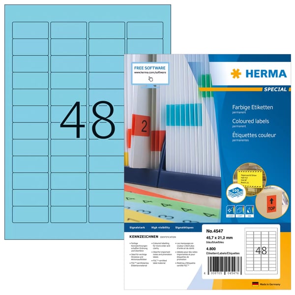 HERMA 4547 självhäftande etiketter Rektangel Blå 4800 styck HERMA 4547 självhäftande etiketter Rektangel Blå 4800 styck