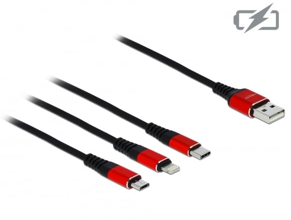 Delock 3 i 1 - Kabel endast för laddning - USB hane till Micro-USB Typ B, Lightning, 24 pin USB-C hane