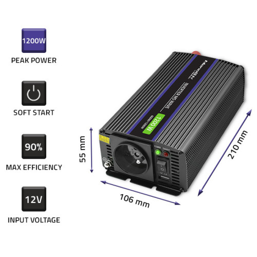 Qoltec Monolith eladaptrar Auto/Inomhus 600 W Svart
