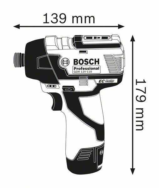 Bosch 0 601 9E0 005 mutterdragare 1/4" 3100 RPM 110 nm Svart, Blå 12 V