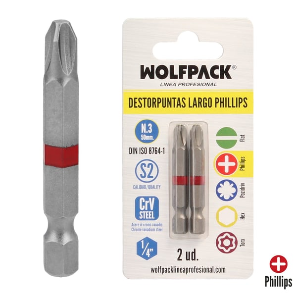 Pikkukuva 1 / 4: Wolfpack Destorpuntas Largos Phillips Nº 3 (2 Piezas) Acero S2 al Cromo Vanadio