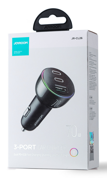 JOYROOM JR-CL26 oplader til mobil enhed Universel Sort Cigartænder Hurtig opladning Automatisk