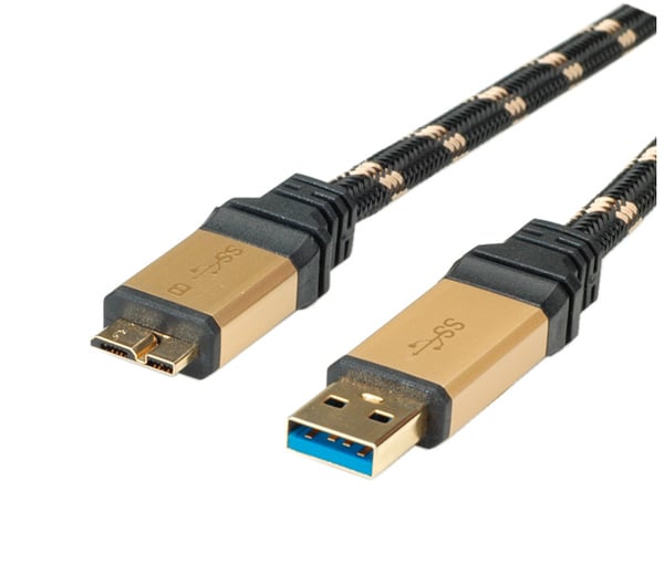 ROLINE 11.88.8879 USB-kabel USB 3.2 Gen 1 (3.1 Gen 1) 2 m USB A Micro-USB B 5 Gbit/sek. Sort, Guld