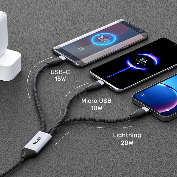 Miniatyrbillede 8 af 8: Unitek USB 3-i-1 opladerkabel sort C14101AGY01-1.5M