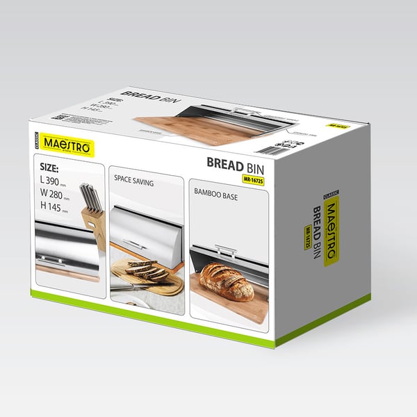 Miniatyrbillede 6 af 6: Maestro MR-1672S brødkasse Rektangulær Sølv, Træ Rustfrit stål, Bamboo