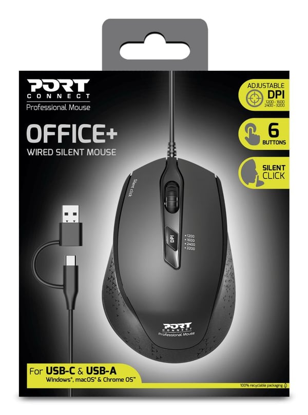 Port Designs PORT Connect OFFICE+ hiiri Oikeakätinen USB Type-A + USB Type-C Optinen 3200 DPI