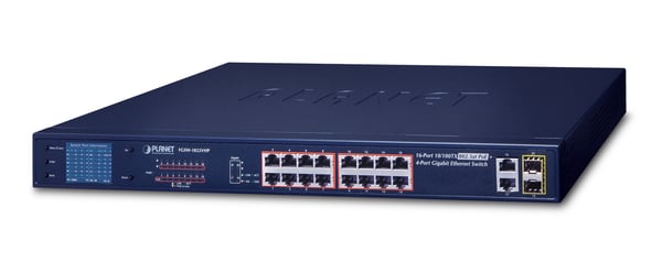 PLANET FGSW-1822VHP verkkokytkin Hallitsematon Fast Ethernet (10/100) Power over Ethernet -tuki 1U Sininen
