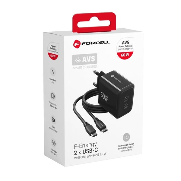 Miniatyrbillede 6 af 6: Forcell VT-60 Mobiltelefon, Tablet, Laptop Sort Vekselstrøm Hurtig opladning Indendørs