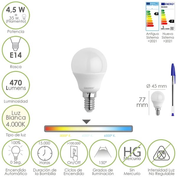 Maurer 19073131 LED-lampor 4000 K 4,5 W E14 Maurer 19073131 LED-lampor 4000 K 4,5 W E14