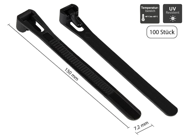 Miniatyrbillede 2 af 2: Alcasa KAB-R15S72 kabelsamler Udløselig kabelbinder Nylon Sort 100 stk