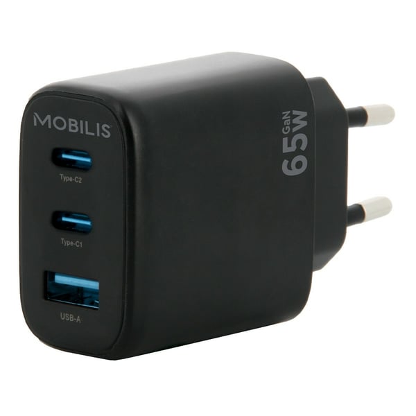 Mobilis Verkkolaite - GaN - 65 Wattia - PD, QC - 3 lähtöliitäntää (2 x USB-C, USB)
