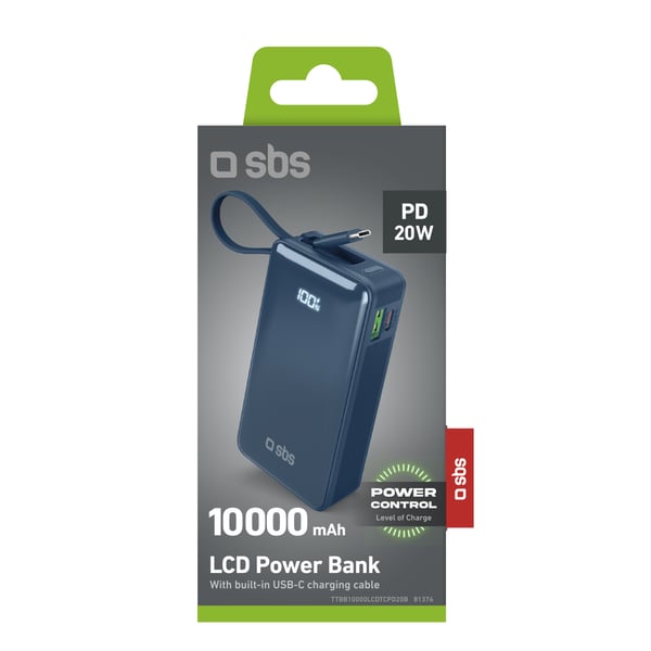 SBS TTBB10000LCDTCPD20B basstationer 10000 mAh Blå