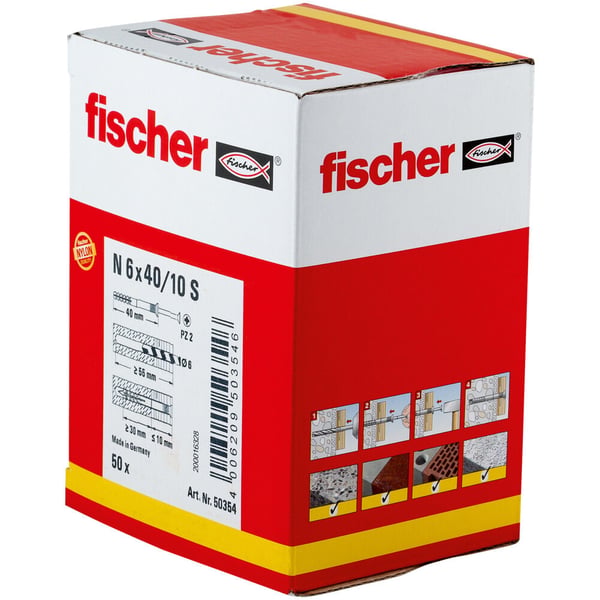 Fischer 50354 skruvankare och väggplugg 50 styck Kit med skruv och väggplugg 40 mm