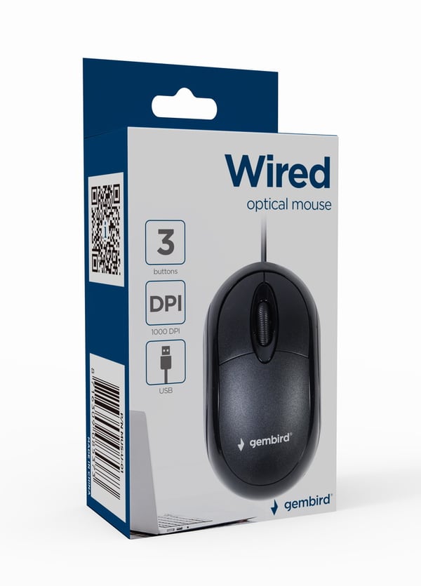 Gembird -U-01 mus Ambidextrous USB Type-A Optisk 1000 dpi