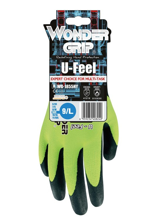 Miniatyrbillede 9 af 10: Wonder Grip WG-1855HY Værkstedshandsker Gul Nitrilskum, Polyester, Elastan 1 stk
