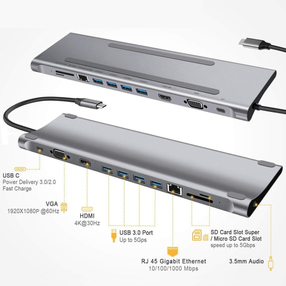Pikkukuva 7 / 8: T'nB DOCKUSBC11 kannettavien tietokoneiden telakka ja porttitoistin Langallinen USB 3.2 Gen 1 (3.1 Gen 1) Type-C Hopea
