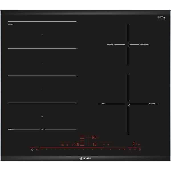 Miniatyrbillede 1 af 4: Bosch PXE675DC1E kogeplade Sort Indbygget 60 cm Zone induktionskogeplade 4 zone(s)