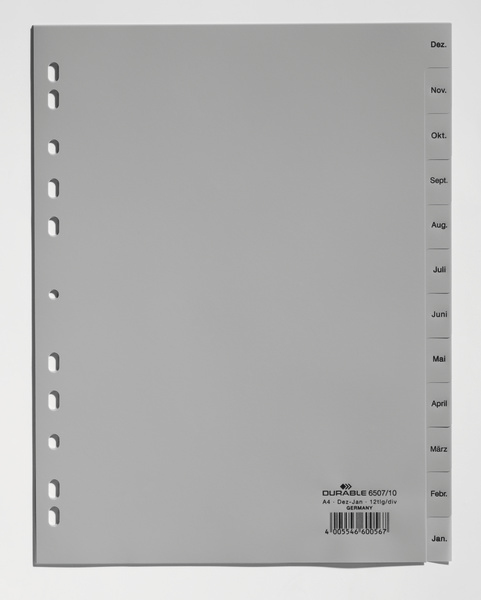 Durable 6507-10 Månedlig faneindeks Polypropylen (PP) Grå