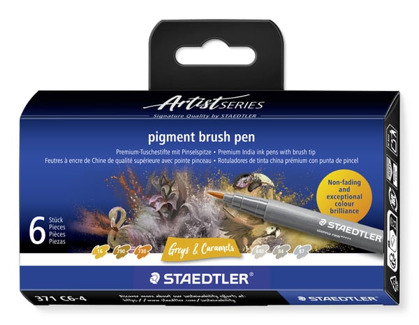 Staedtler Pigment Arts Brush Pen Greys & Caramels filtpen Brun, Grå 6 stk