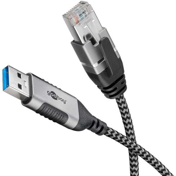 Goobay 74399 kaapelin sukupuolenvaihtaja USB 3.0 type A RJ45 Musta, Hopea