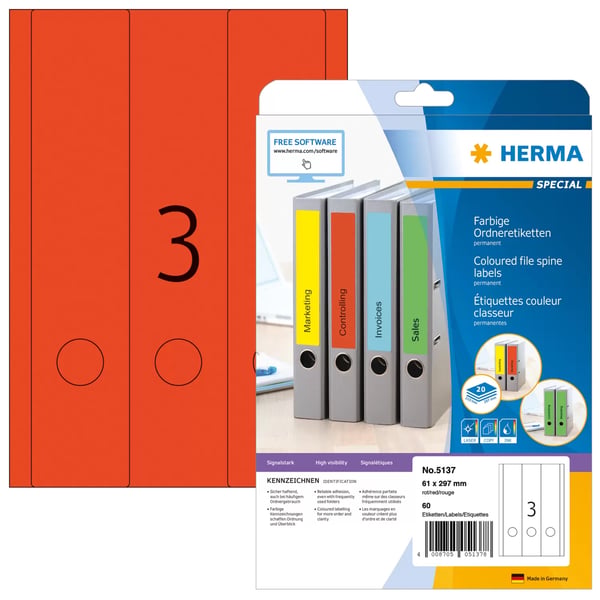 Pikkukuva 1 / 3: HERMA 5137 tulostintarra Punainen Itse kiinnittyvä tulostintarra