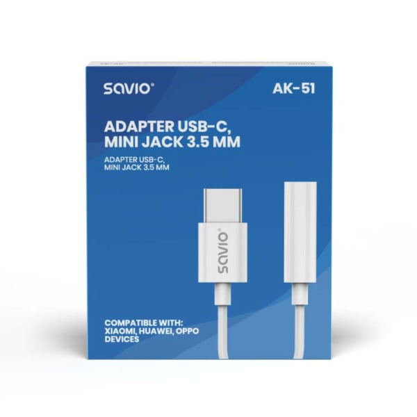 Miniatyrbillede 2 af 5: Savio AK-51 lydkabel 0,11 m 3.5mm USB Type-C Hvid