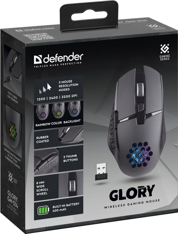 Defender GLORY GM-514 datormöss Spela högerhand RF Trådlös Optisk 3200 DPI