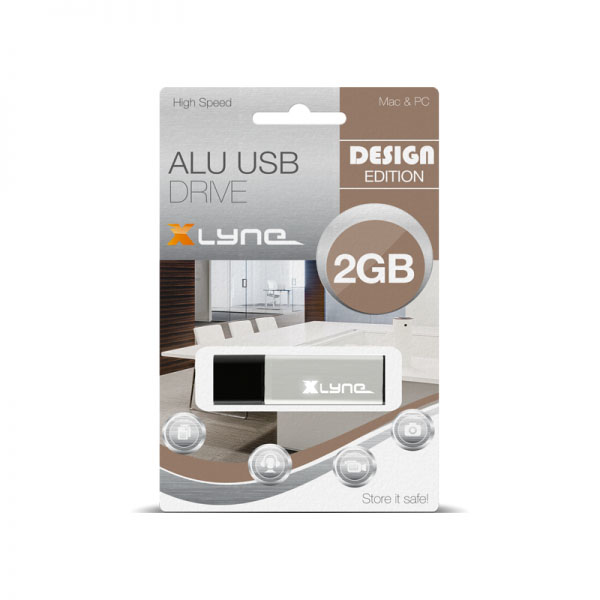 xlyne ALU USB-sticka 2 GB USB Type-A 2.0 Svart, Silver