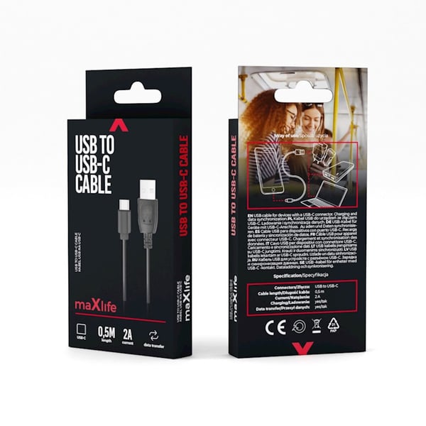 MaXlife OEM0100969 USB-kaapeli 0,5 m USB A USB C Musta