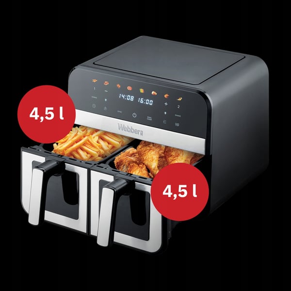 Miniatyrbillede 6 af 10: WEBBER AF900 Dobbelt 9 L Enkeltstående 240 W Varmluftsteger Sort, Rustfrit stål