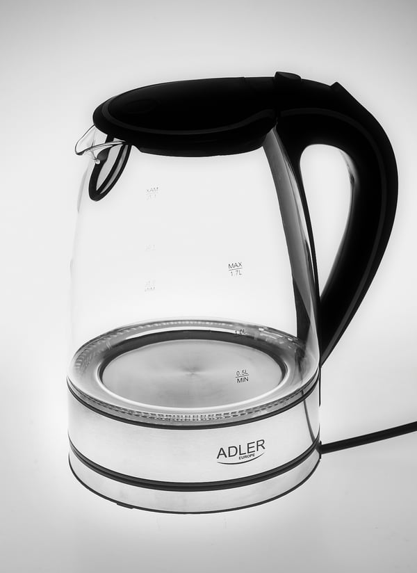 Adler AD 1225 vattenkokare 1,7 l 2000 W Svart, Rostfritt stål, Transparent