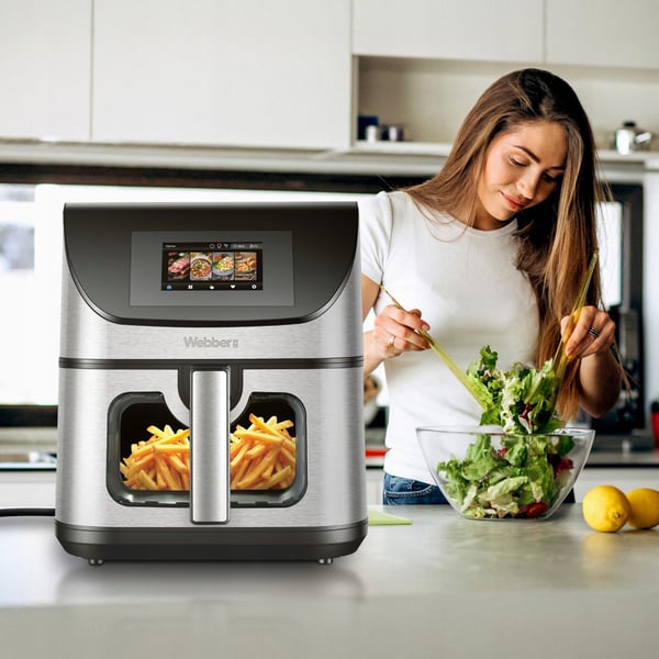 Miniatyrbillede 12 af 15: WEBBER AF938TFT frituregryde Enkelt 8 L Enkeltstående 2200 W Varmluftsteger Sort, Rustfrit stål
