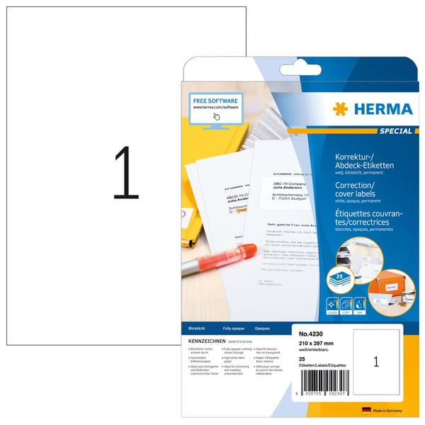 Pikkukuva 1 / 4: HERMA 4230 tulostintarra Valkoinen Itse kiinnittyvä tulostintarra