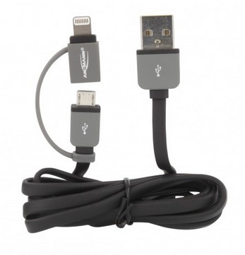 Ansmann 1700-0037 USB-kabel 1 m USB A Micro-USB B/Lightning Sort, Grå