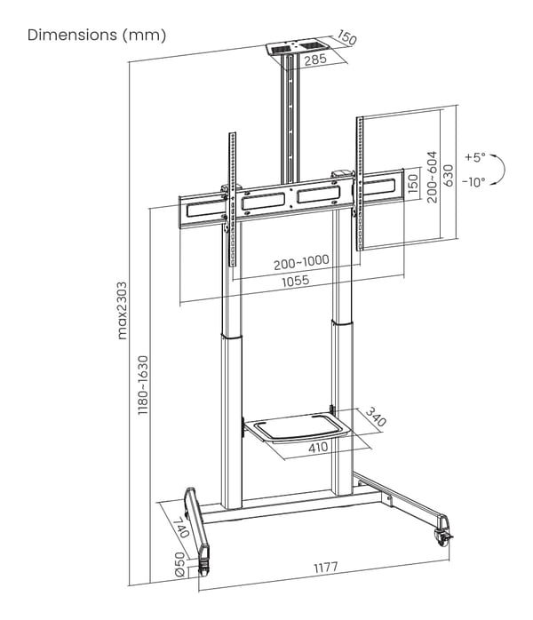 Miniatyrbillede 6 af 6: Gembird TVS-100T-03 tv-beslag 2,54 m (100") Sort