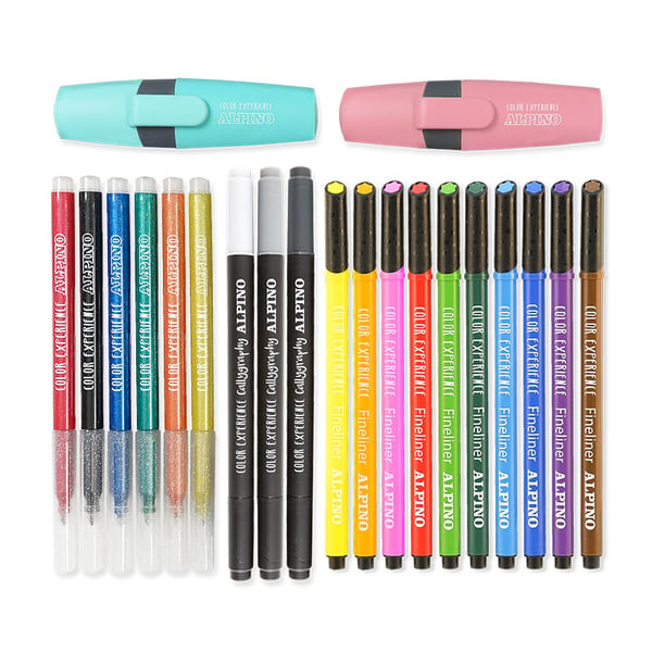 Alpino AR001015 filtpen Fin Forskellige farver, Sort, Blå, Brun, Grøn, Grå, Lyse Blå, Lysegrøn, Lys grå, Orange, Pastel, Lyserød, Rød, Violet, Hvid, Gul 20 stk