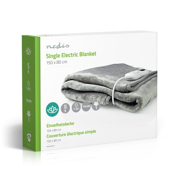 Nedis PEBL130CWT1 varmelagen og -pude Elektrisk tæppe 60 W Grå, Hvid Fleece, Polyester